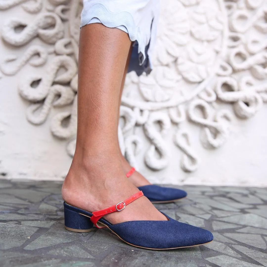 Denim V Slide   Red Gloss Twiggy Strap