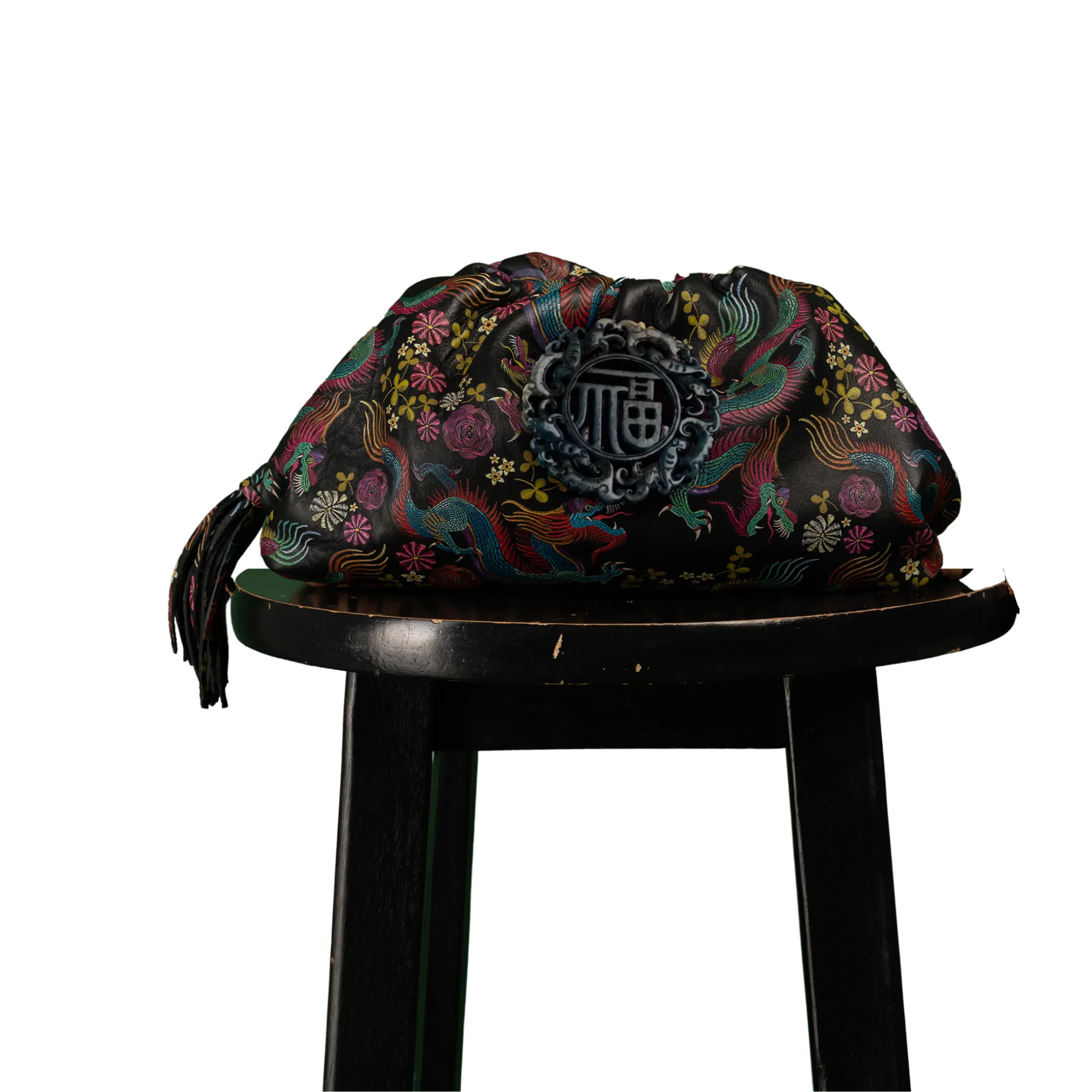 DESTI SAINT | Nzuri Patty Pouch | Dragon Print Leather w Black Jade Stone Ingot