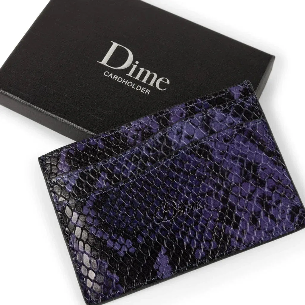 Dime MTL Embossed Leather Card Holder Purple Snake Skin