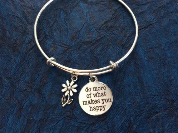 Do More of What Makes You Happy Word Quote on Expandable Adjustable Wire Bangle Bracelet Inspirational Gift