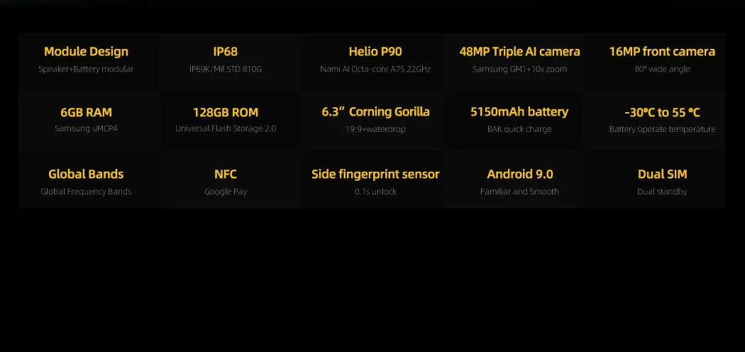 Doogee S95 Rugged Mobile Phone 6.3inch Display Helio P90 Octa Core 6GB 128GB 48MP Triple Camera Android 9.0 5150mAh black