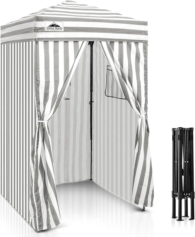 EAGLE PEAK Flex Ultra Compact 4x4 Pop-up Canopy, Sun Shelter, Changing Room, Portable Privacy Canopy Cabana for Pool, Fashion Photoshoots, or Camping, Gray/White