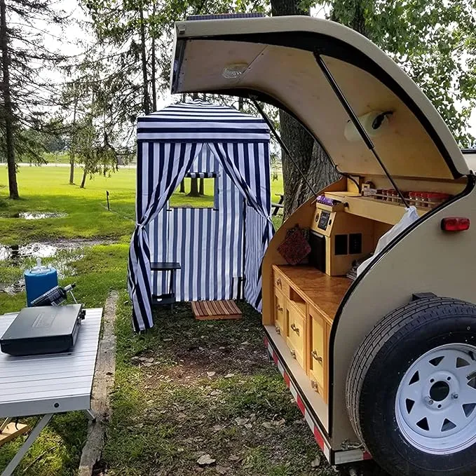 EAGLE PEAK Flex Ultra Compact 4x4 Pop-up Canopy, Sun Shelter, Changing Room, Portable Privacy Canopy Cabana for Pool, Fashion Photoshoots, or Camping, White/Blue