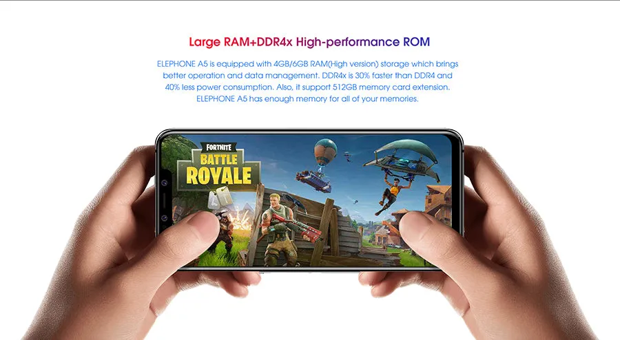 Elephone A5 6.18"" 18.7:9 Android 8.1 P60 MT6771 Quad Core 4GB RAM 64GB ROM 12MP   20MP Face Unlock Fingerprint 4G OTG Mobile Phone(EU Standard) 6.18_Neon blue