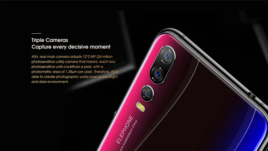 Elephone A5 6.18"" 18.7:9 Android 8.1 P60 MT6771 Quad Core 4GB RAM 64GB ROM 12MP   20MP Face Unlock Fingerprint 4G OTG Mobile Phone(EU Standard) 6.18_Neon blue