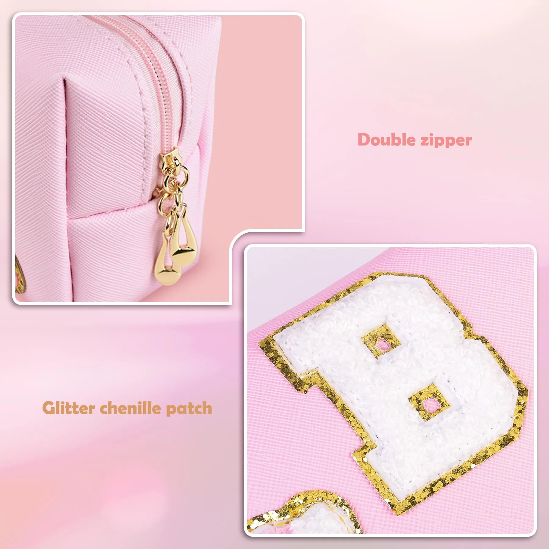 Elilier Birthday Gifts for Girls, Travel Makeup Bag Chenille Letter Pouch Cosmetic Bag, Makeup Travel Organizer, Monogrammed Bridesmaid Gifts for Women, Cute Stuff For Girls (Medium)