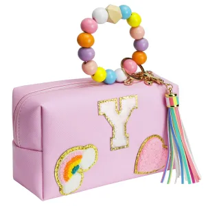 Elilier Birthday Gifts for Girls, Travel Makeup Bag Chenille Letter Pouch Cosmetic Bag, Makeup Travel Organizer, Monogrammed Bridesmaid Gifts for Women, Cute Stuff For Girls (Medium)