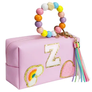 Elilier Initial Makeup Bag Girls Gift, Personalized Initial Bags, Cute Makeup Pouch, PU Leather Waterproof Cosmetic Bag, Birthday Gift For Women, Preppy Things For Girls Women (Medium)