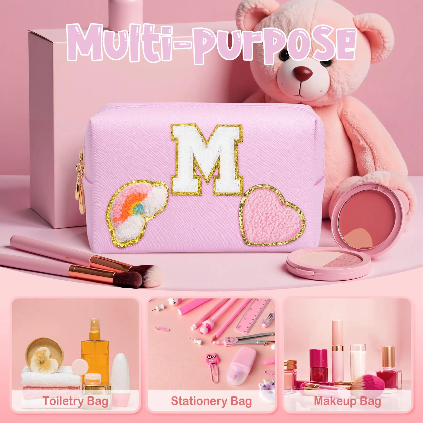 Elilier Personalized Makeup Bags for Women, Kids Letter Pouch Cosmetic Bag with Zipper, Travel Toiletry Bag, Monogrammed Birthday Gift for Friends, Cute Stuff for Girls (Medium)