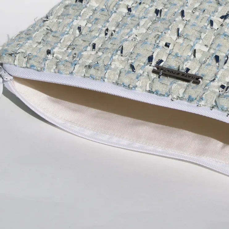 Embellished Blue Tweed Travel Zipper Pouch