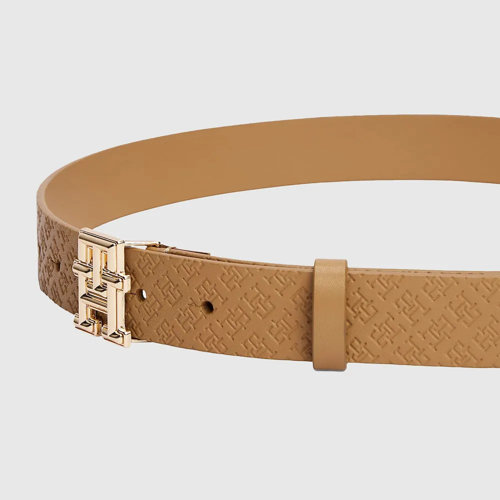 Embossed Mono Leather Belt - Khaki