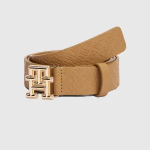 Embossed Mono Leather Belt - Khaki
