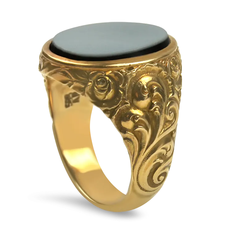 Estate 14k Yellow Gold Banded Agate Floral Ring