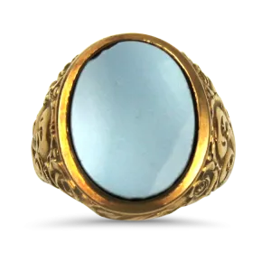 Estate 14k Yellow Gold Banded Agate Floral Ring