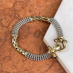 Estate 14KT White Gold   Yellow Gold Wheat   Beaded Chain Onyx Bracelet
