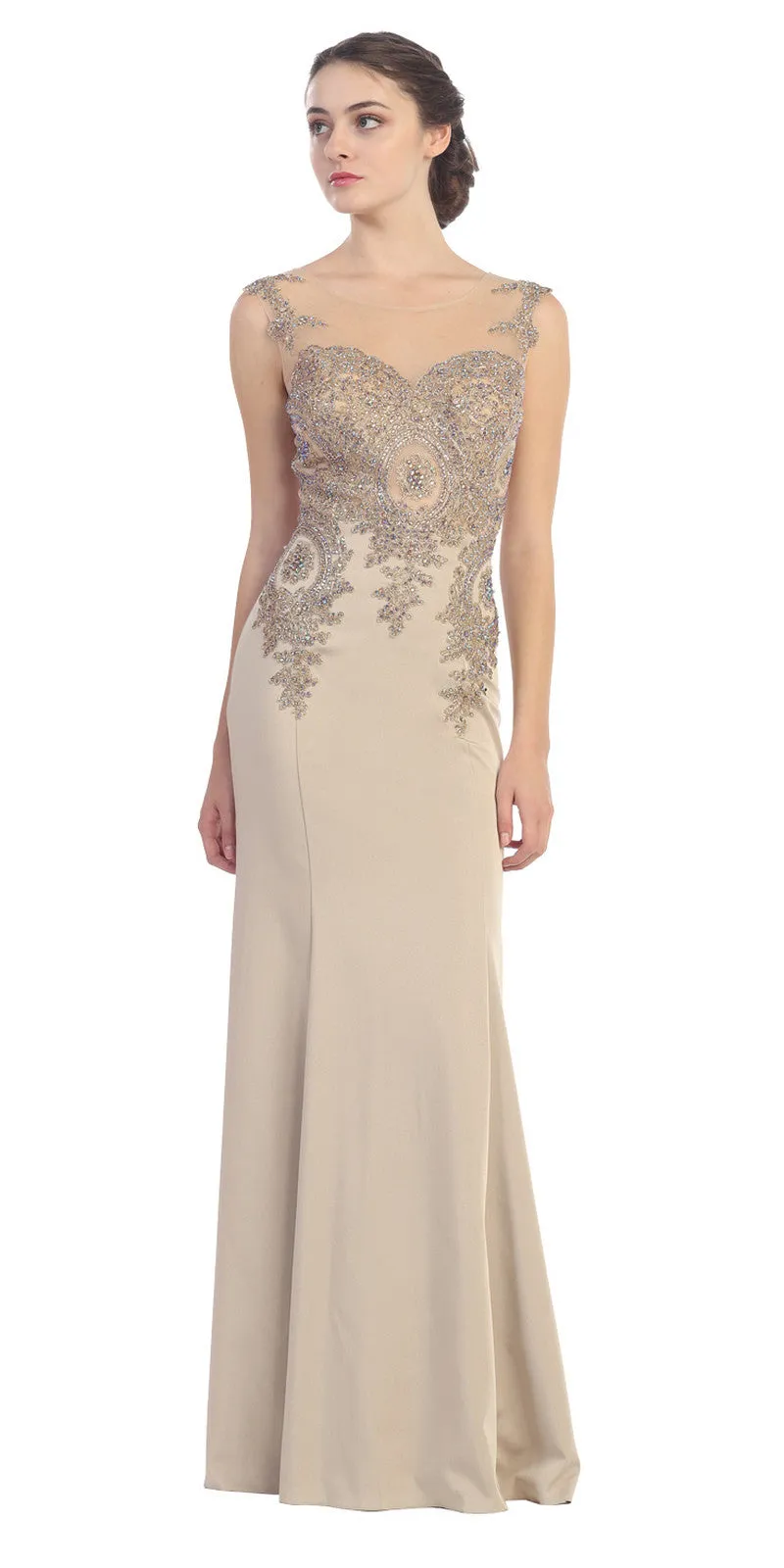 Eureka 6000 Stretch Satin Gown Embroidery Illusion Neck