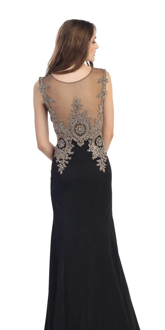 Eureka 6000 Stretch Satin Gown Embroidery Illusion Neck