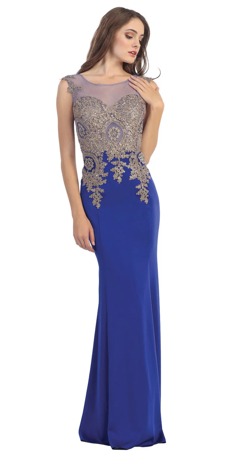 Eureka 6000 Stretch Satin Gown Embroidery Illusion Neck
