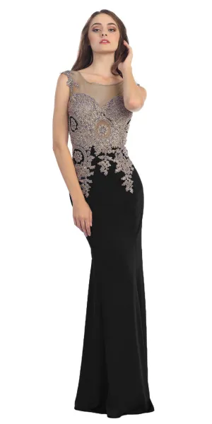 Eureka 6000 Stretch Satin Gown Embroidery Illusion Neck