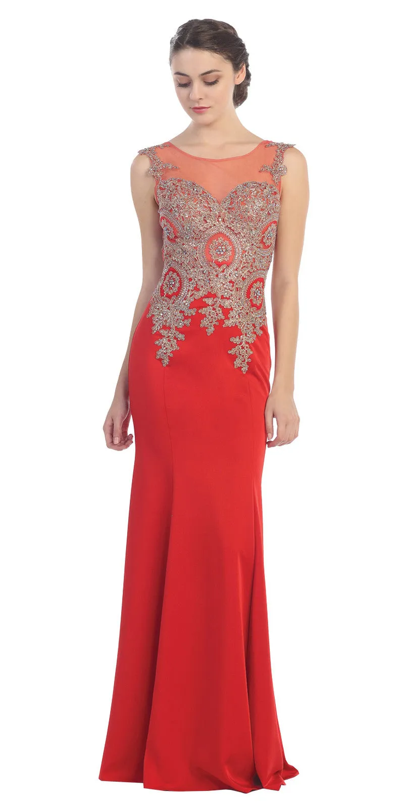 Eureka 6000 Stretch Satin Gown Embroidery Illusion Neck