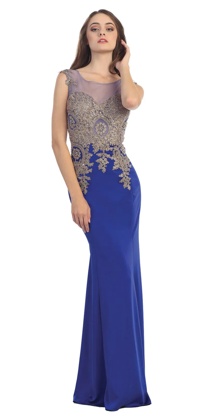 Eureka 6000 Stretch Satin Gown Embroidery Illusion Neck