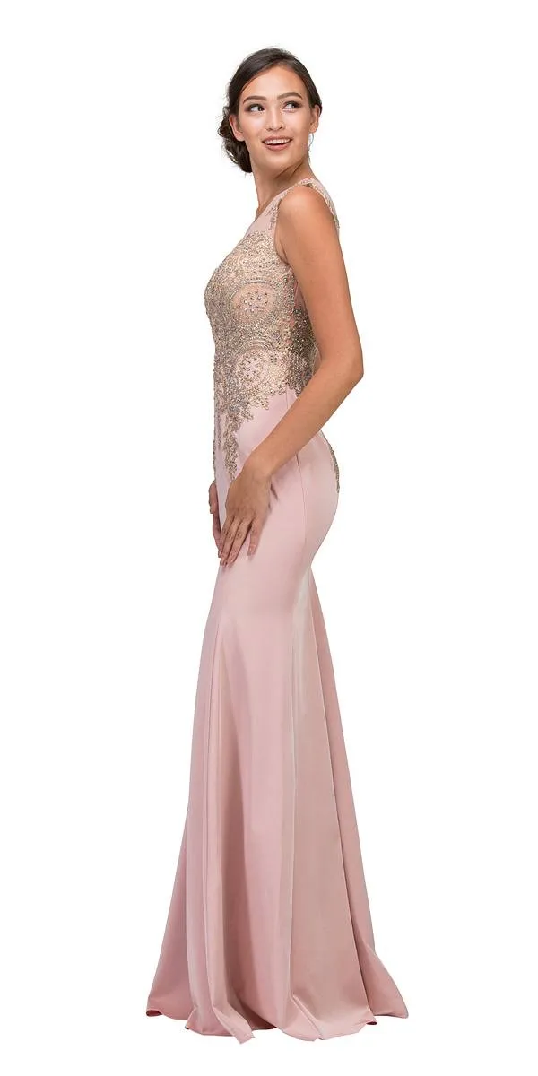Eureka 6000 Stretch Satin Gown Embroidery Illusion Neck