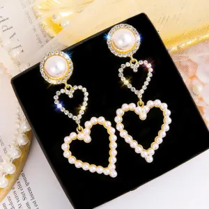 Fashion Vintage Heart Shape Studded Drop Earrings