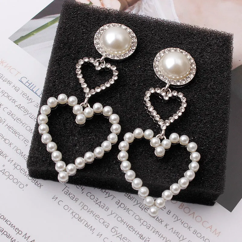Fashion Vintage Heart Shape Studded Drop Earrings