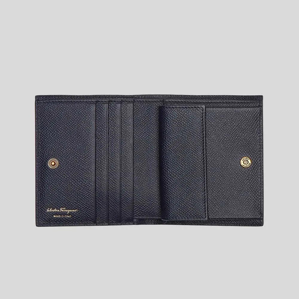 Ferragamo Calf Leather Small Bifold Wallet Midnight RB-771175