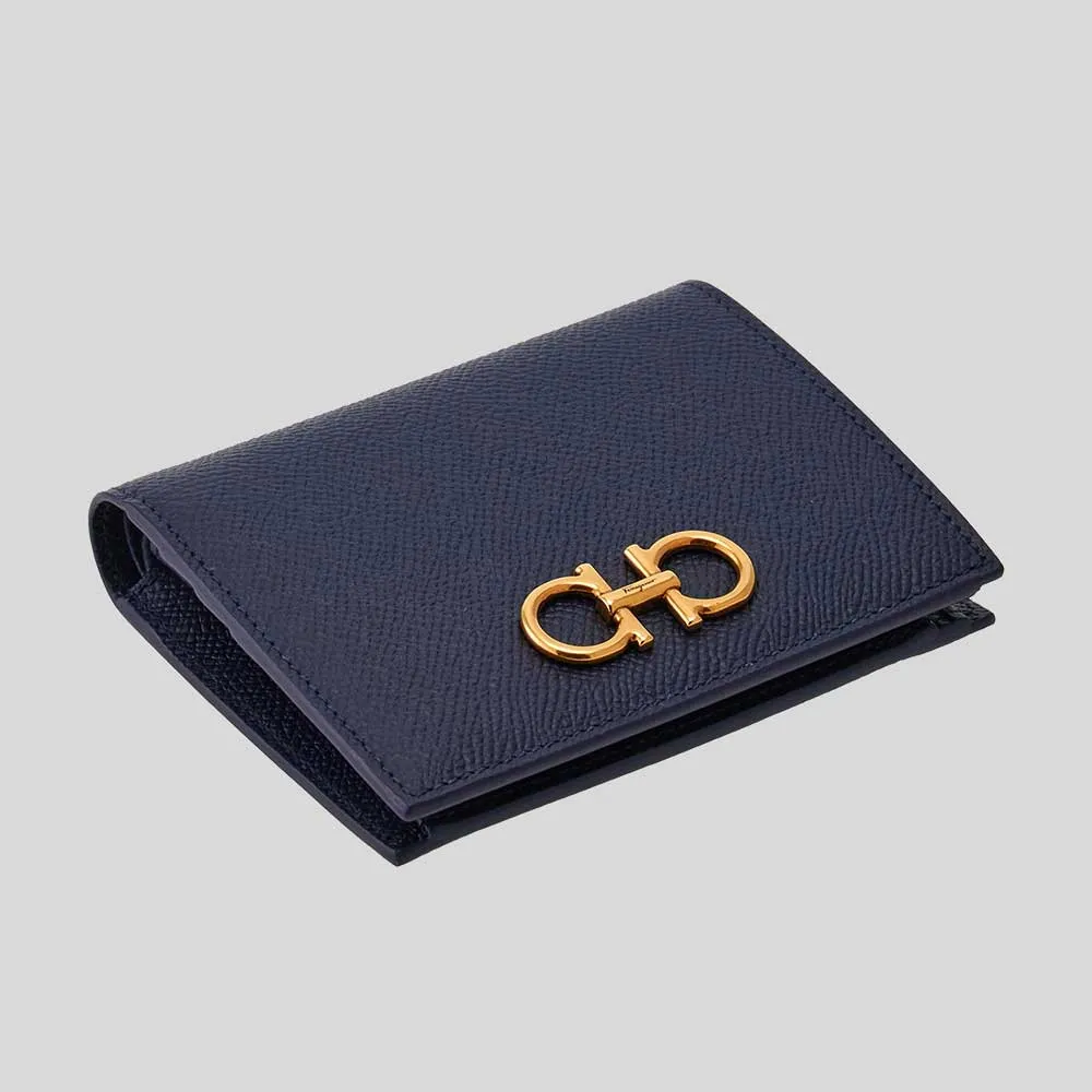 Ferragamo Calf Leather Small Bifold Wallet Midnight RB-771175