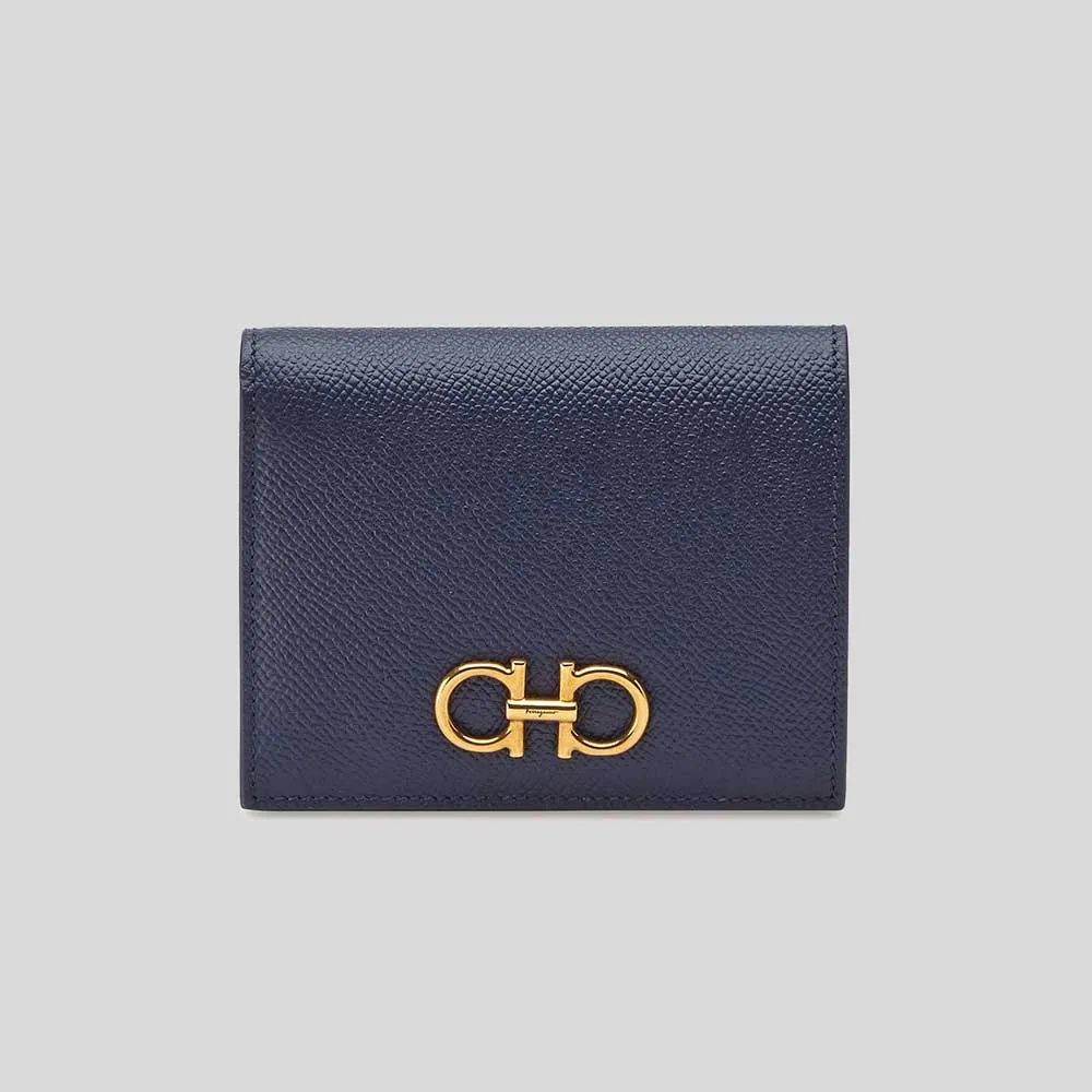 Ferragamo Calf Leather Small Bifold Wallet Midnight RB-771175