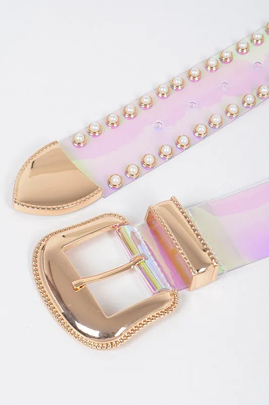 Flashy Londyn Faux Pearl Studded Transparent Belt