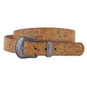 Floral Embossed Belt with Western Buckle