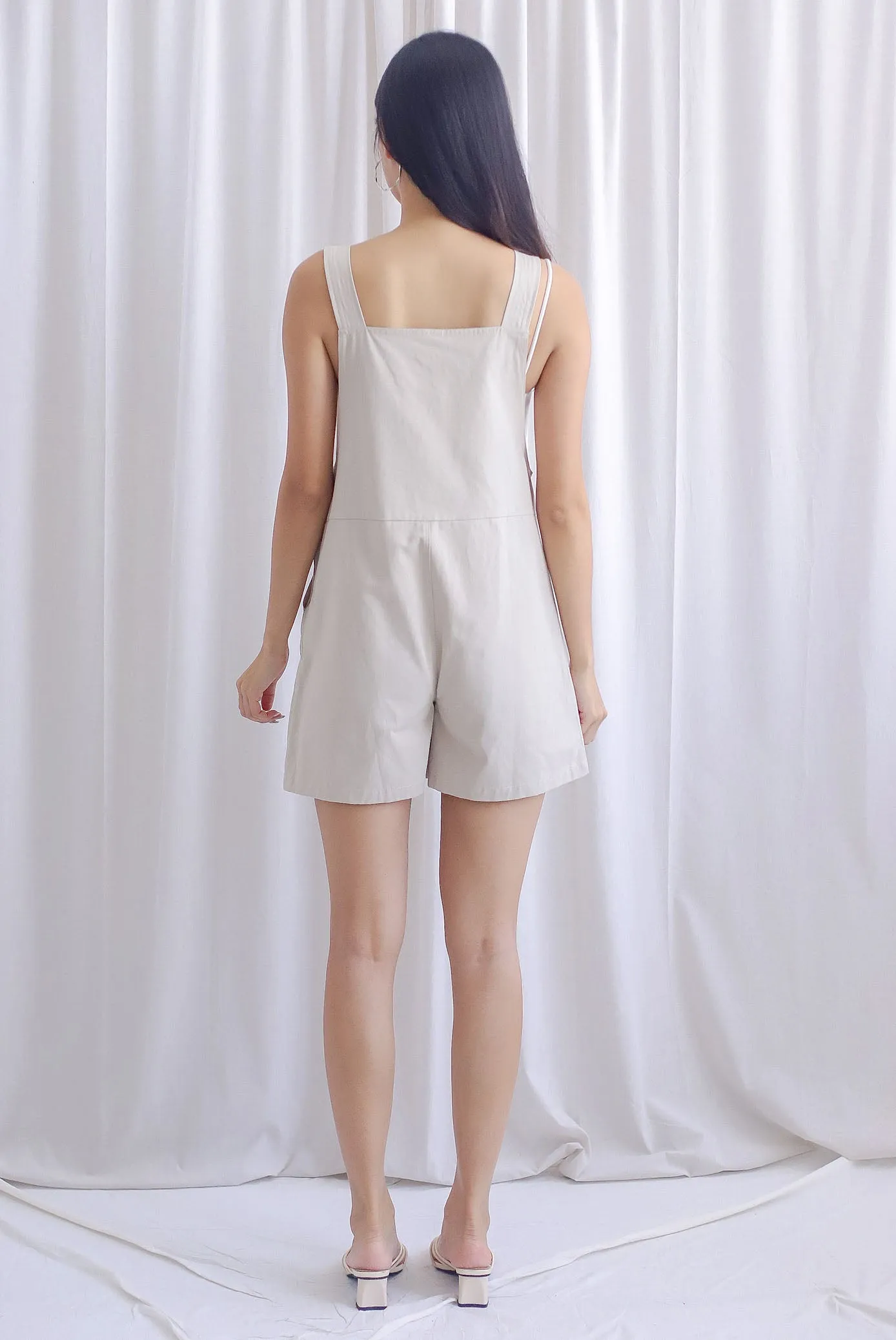 Floy Dungaree Romper In Cream