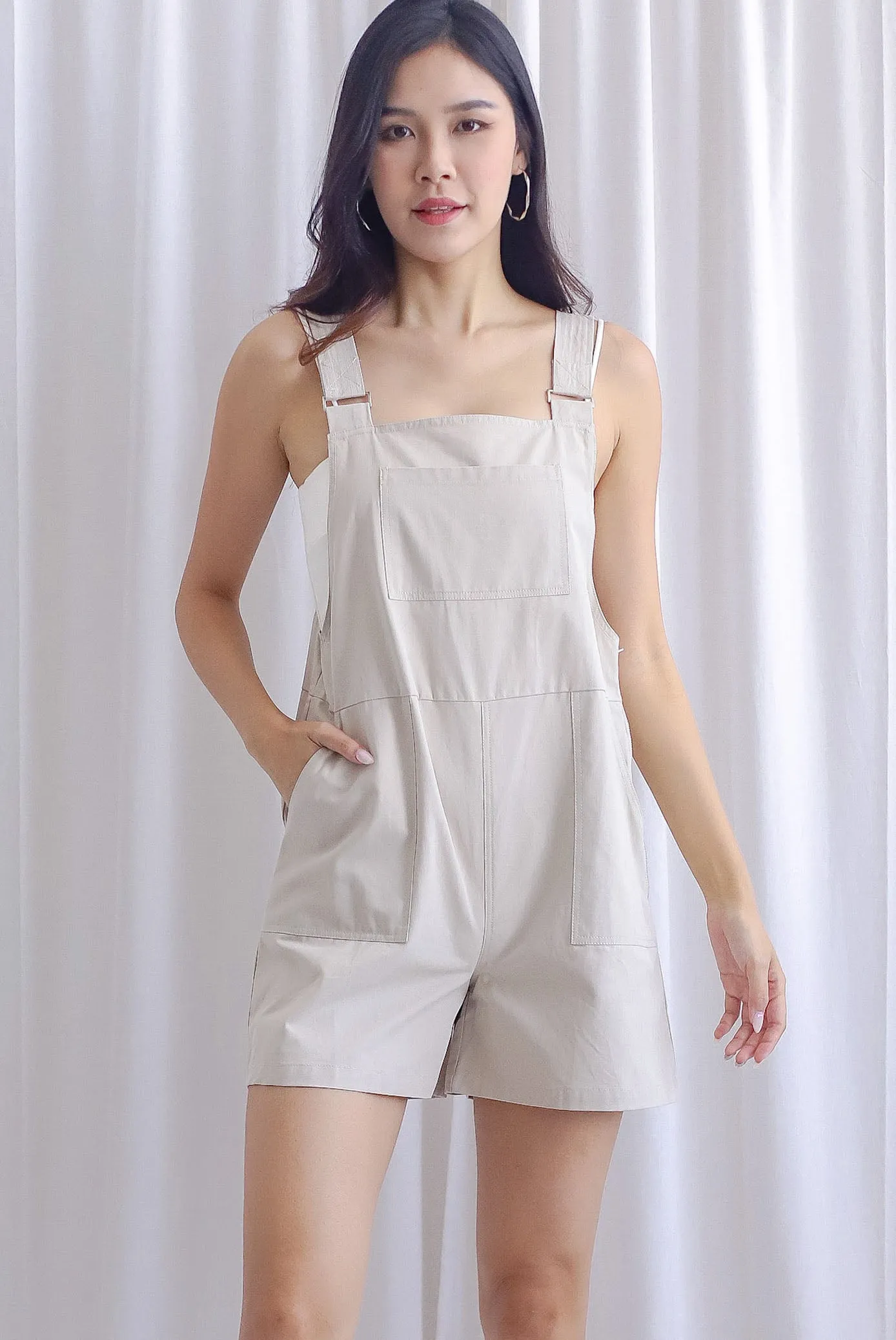 Floy Dungaree Romper In Cream