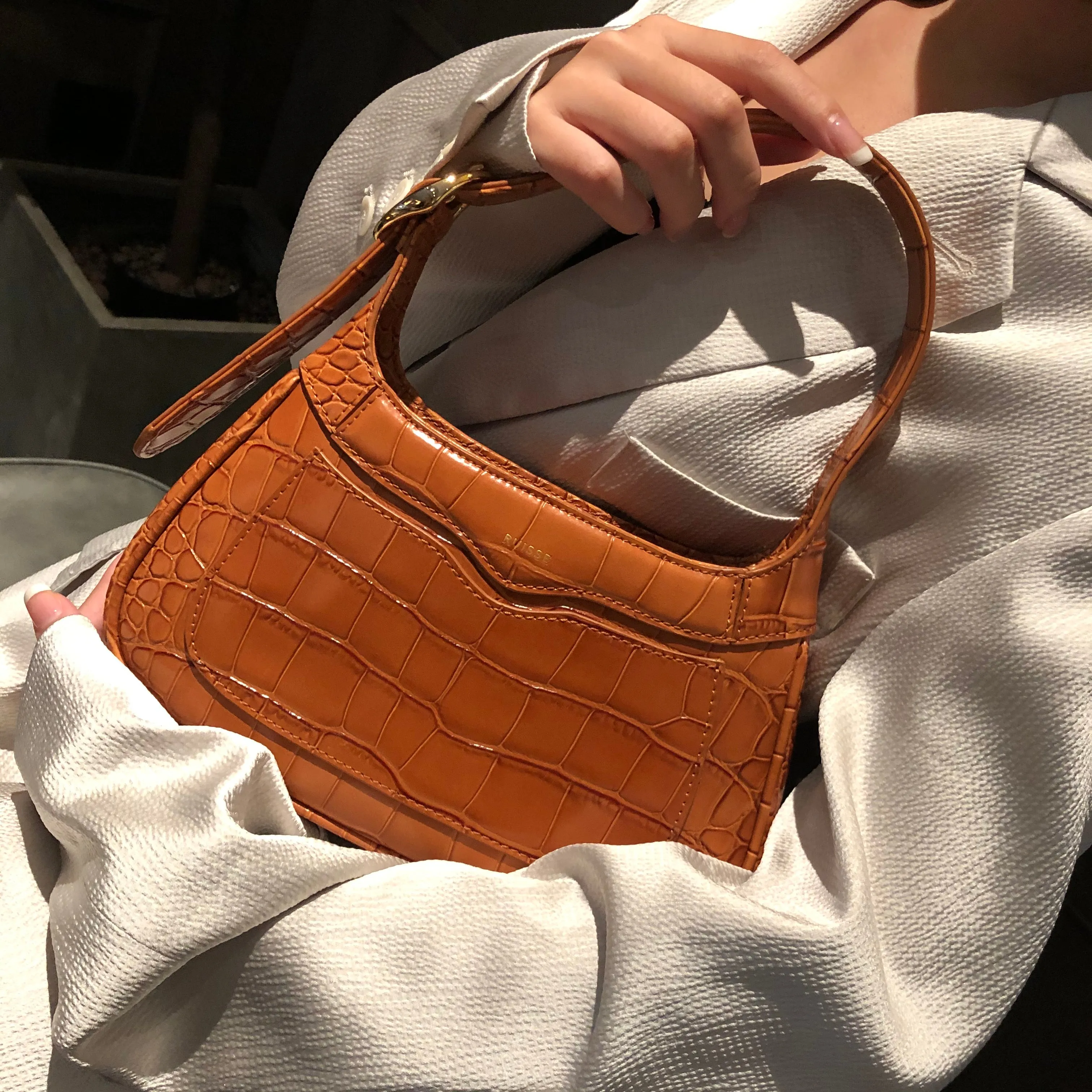 Freya Shoulder Bag - Tan Croc