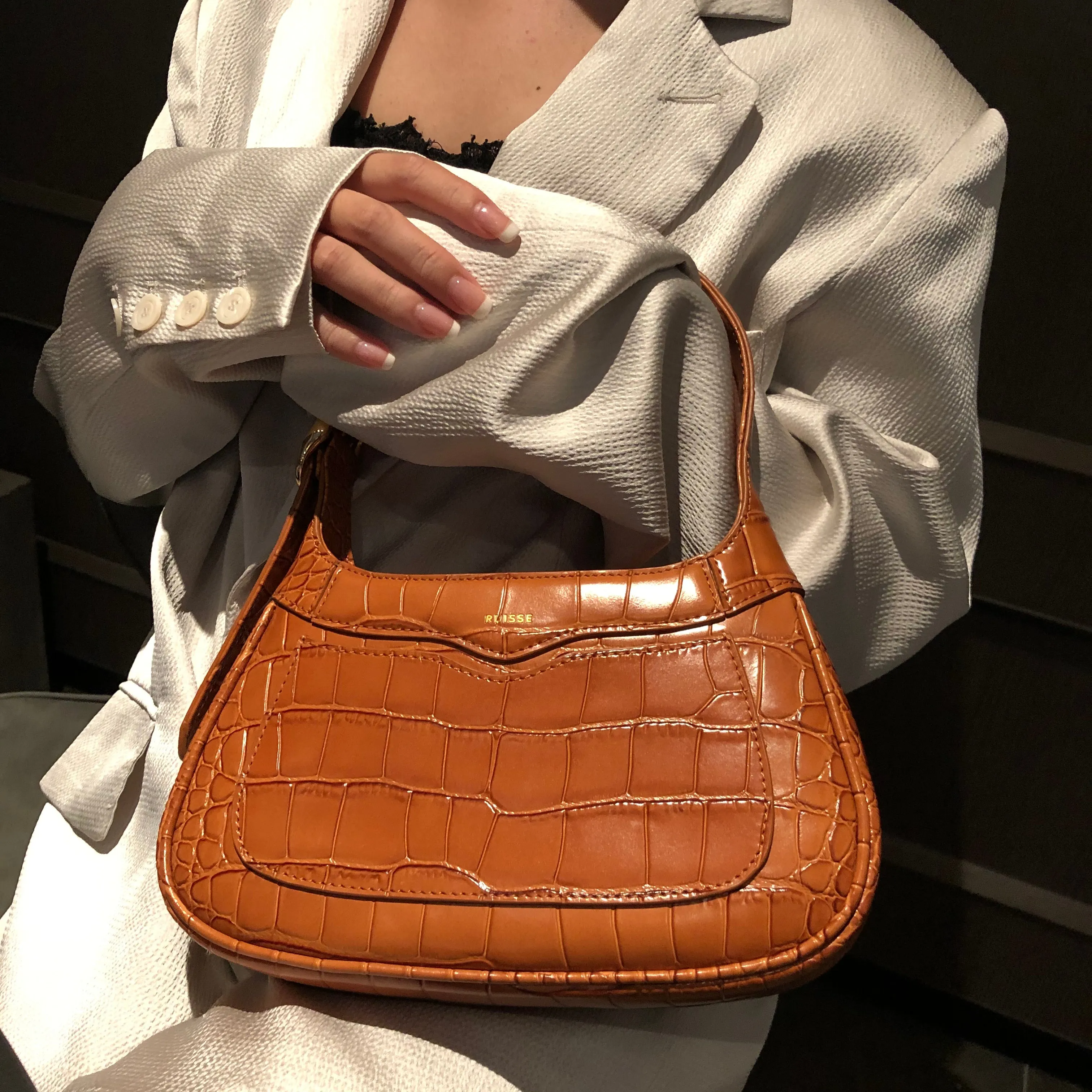 Freya Shoulder Bag - Tan Croc
