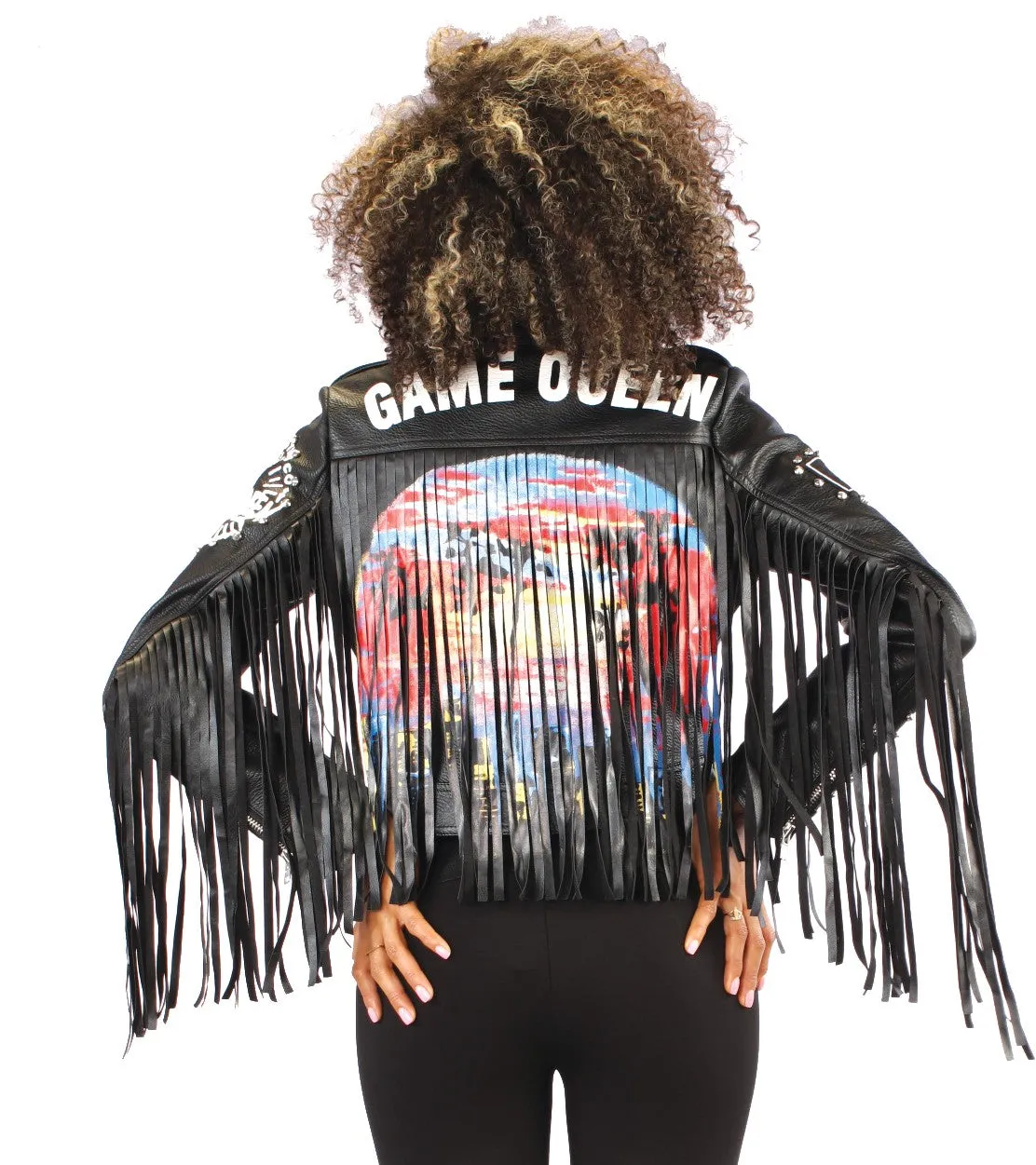 Fringe Leather Jacket Game Queen-81647