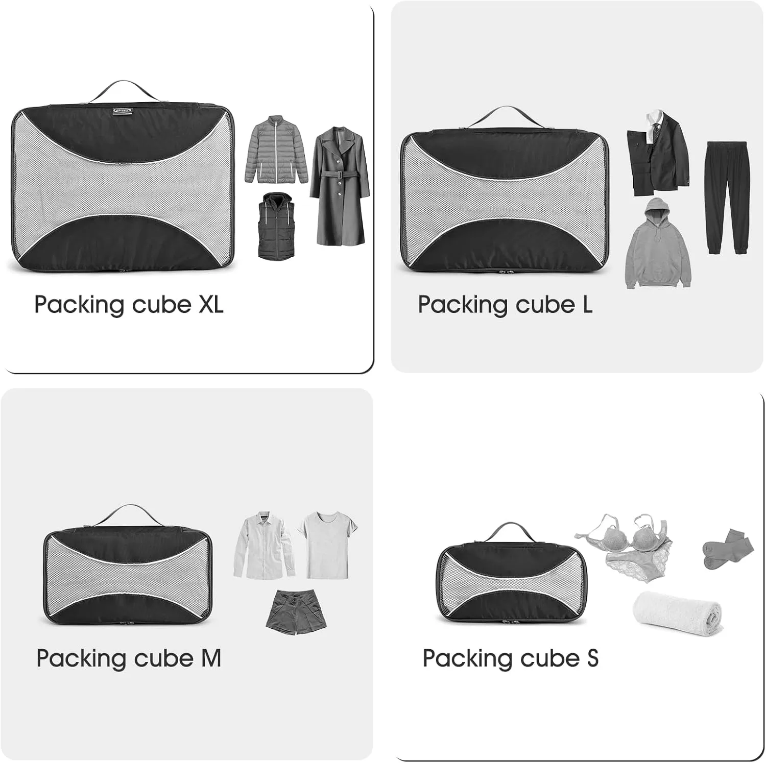 G4Free 3pcs/6pcs/7pcs Packing Cubes Suitcase Organiser Packing Bags Luggage Organiser Value Set for Travel Home Storage, Black, (1S 2M 2L 1XL)-6PC, Suitcase