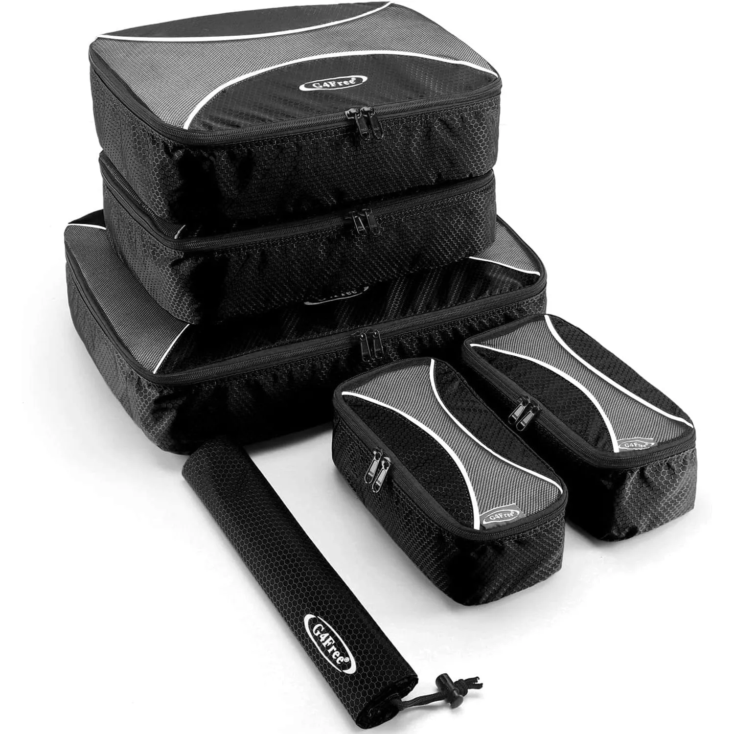 G4Free 3pcs/6pcs/7pcs Packing Cubes Suitcase Organiser Packing Bags Luggage Organiser Value Set for Travel Home Storage, Black, (1S 2M 2L 1XL)-6PC, Suitcase