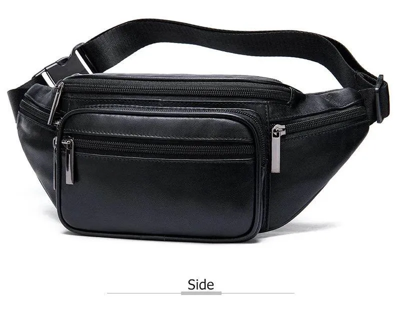 Genuine Leather Leather Chest Bag for Women Unisex Sports Fanny