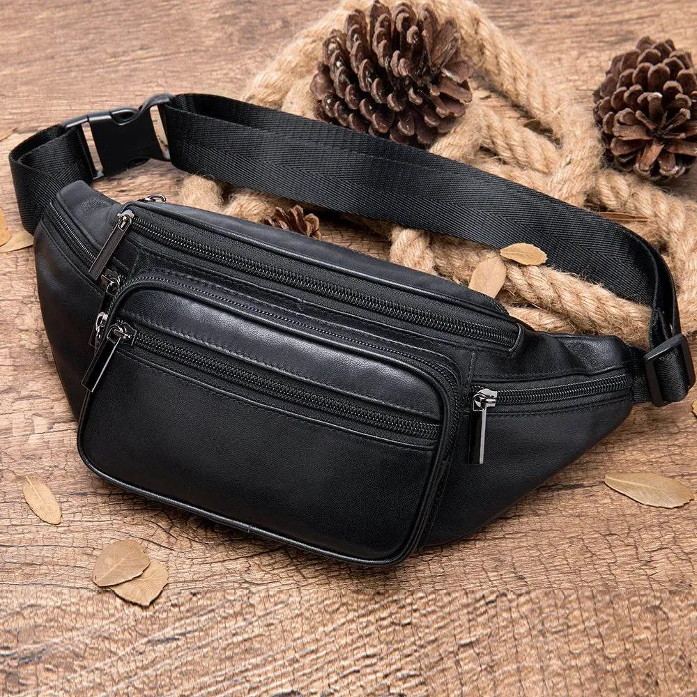 Genuine Leather Leather Chest Bag for Women Unisex Sports Fanny
