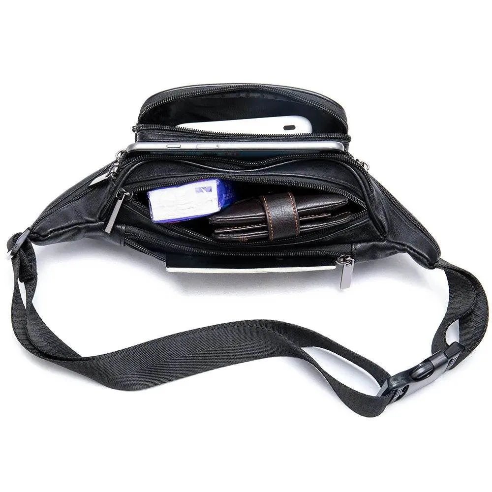 Genuine Leather Leather Chest Bag for Women Unisex Sports Fanny