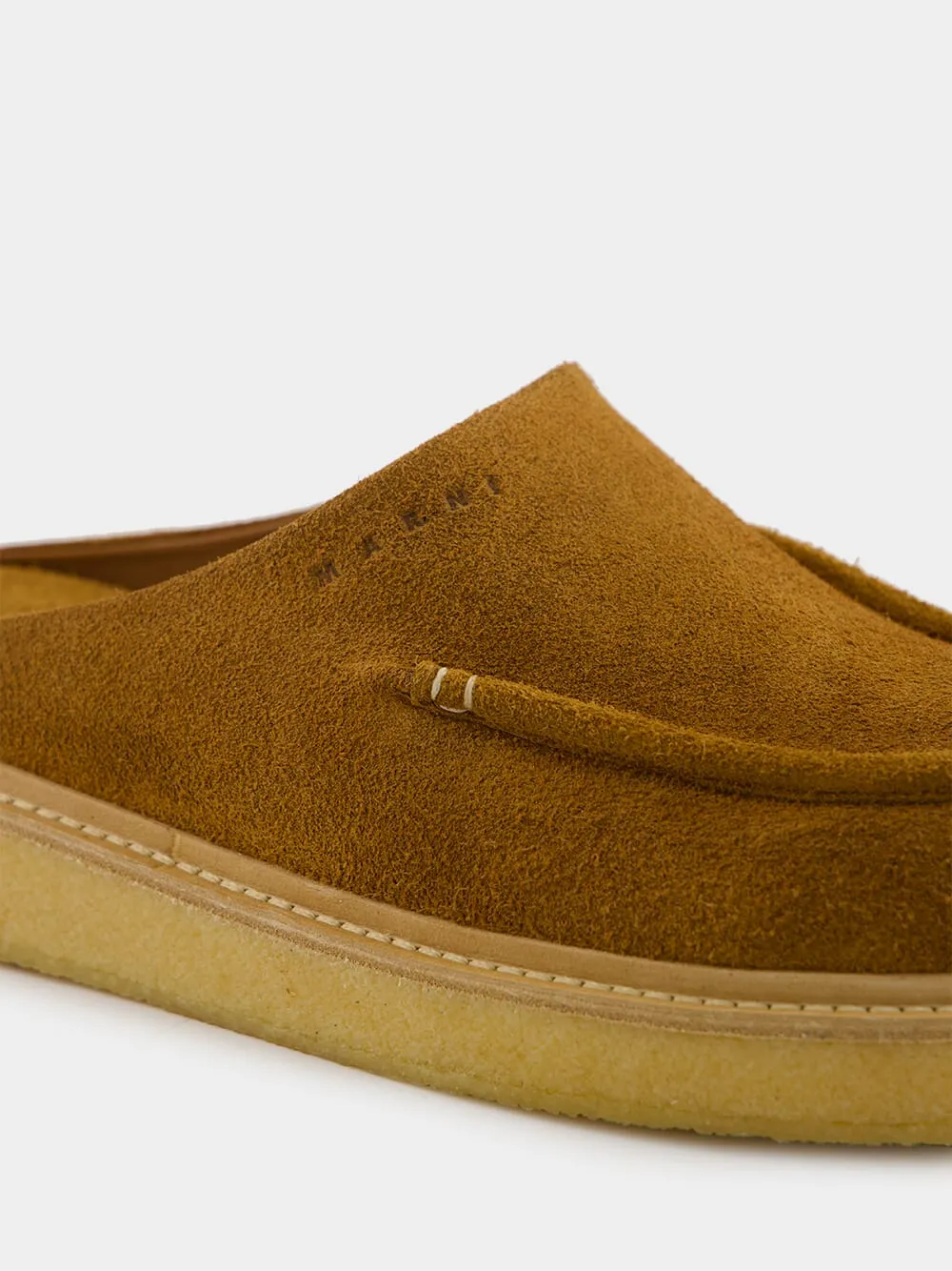 Gold Brown Suede Sabot with Rubber Sole