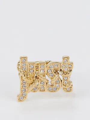 Gold Crystal Studded Monogram Ring - Size 6