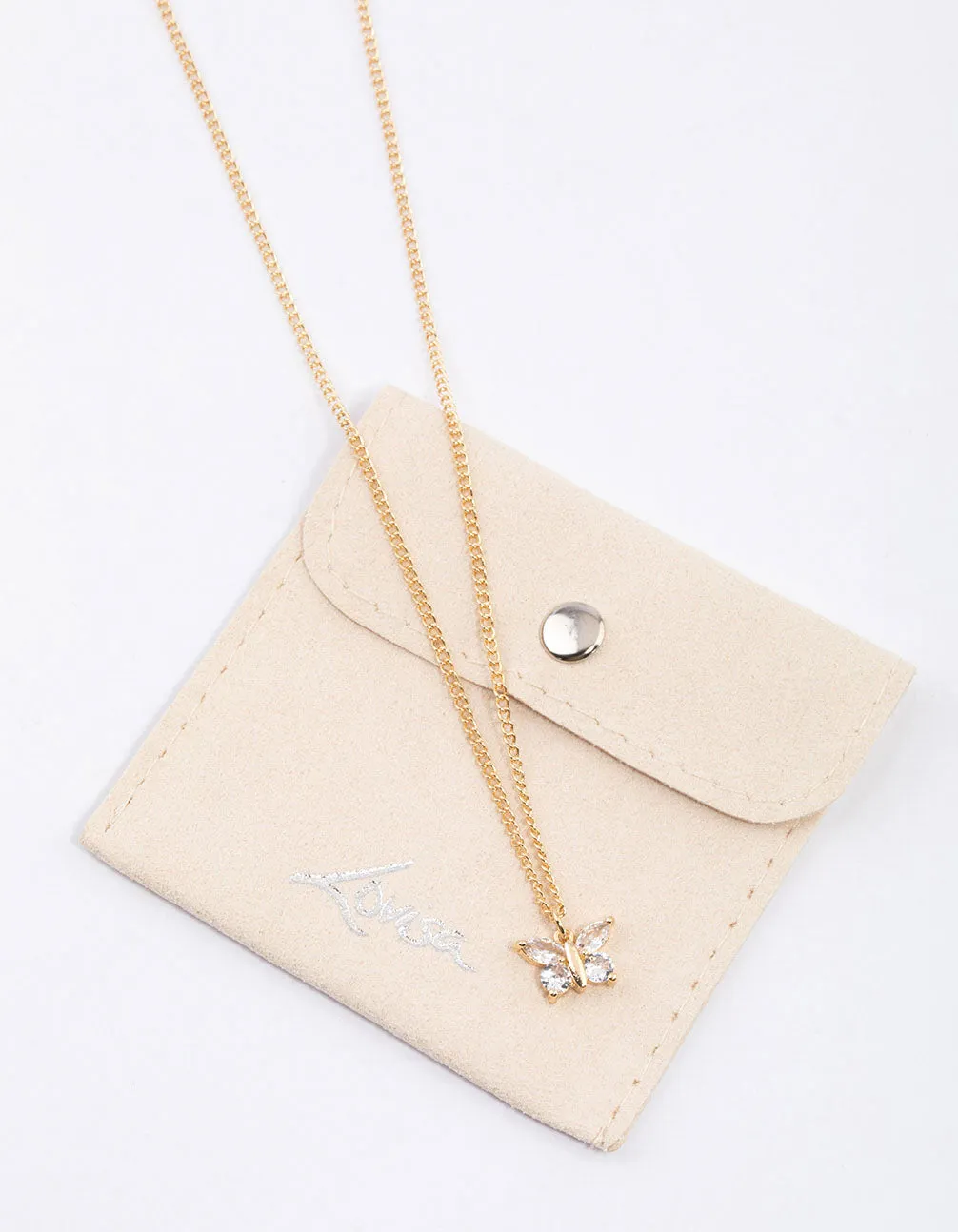 Gold Diamante Butterfly Necklace & Polishing Set