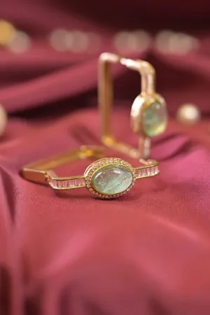 Gold Square Mint Crystal Hoop Earrings