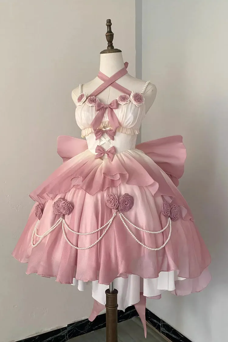 Gradient Pink Hanayome Hollow Bowknot Sweet Princess Lolita Dress