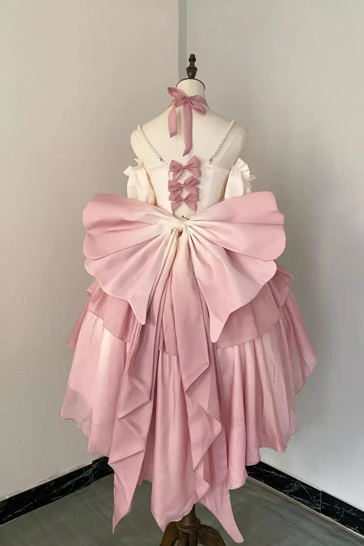 Gradient Pink Hanayome Hollow Bowknot Sweet Princess Lolita Dress