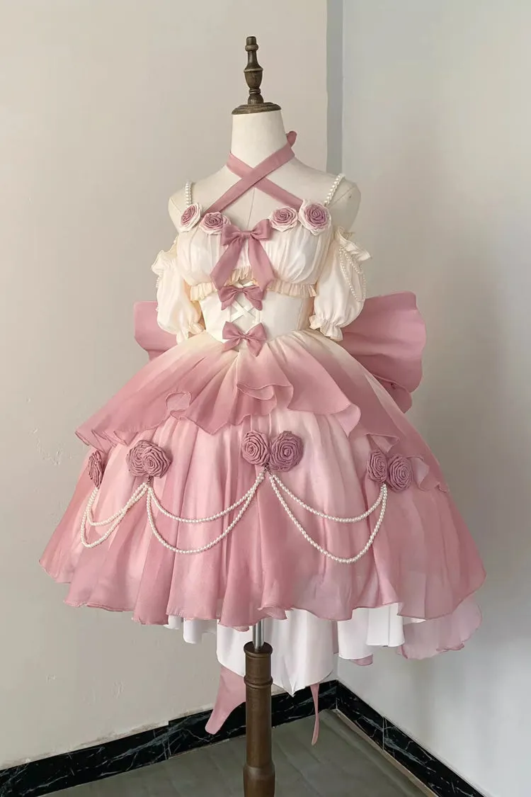 Gradient Pink Hanayome Hollow Bowknot Sweet Princess Lolita Dress